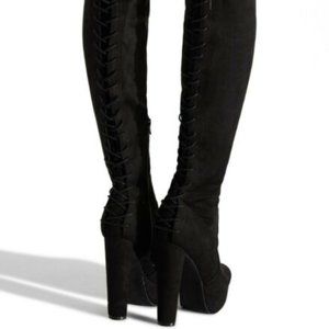 Black Thigh High Lace Up Platform Boots Size 9